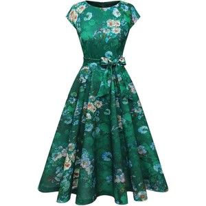DRESSTELLS Women's Vintage Tea Dress Prom Swing Party Dress floral green Large